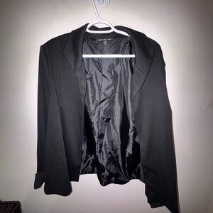 Briggs New York Black Women's Open Front Blazer Jacket with Shoulder Pads